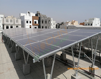 1.5MW solar plant installed in 15 separate flat concrete roofs in Kuwait - AW Mount System used