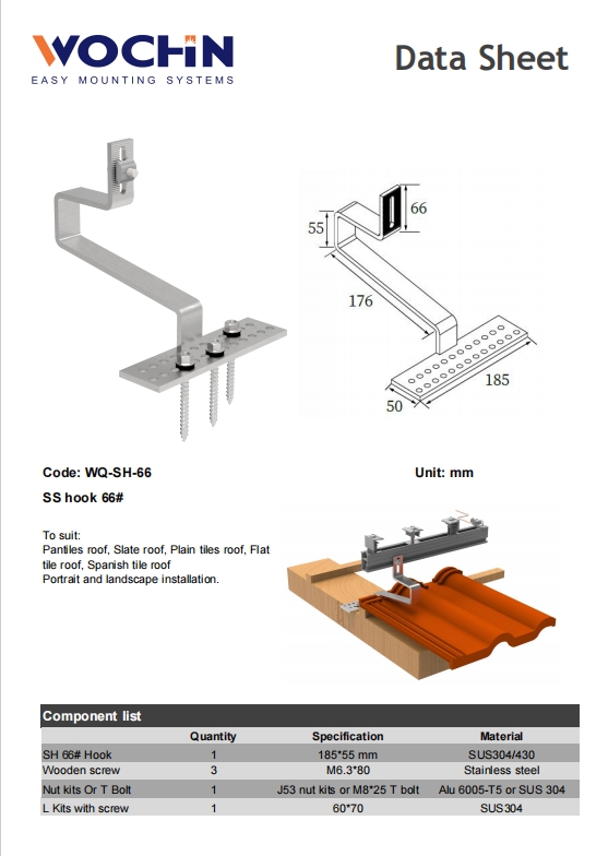 WOCHN Tile Roof Hook 66# Data Sheet