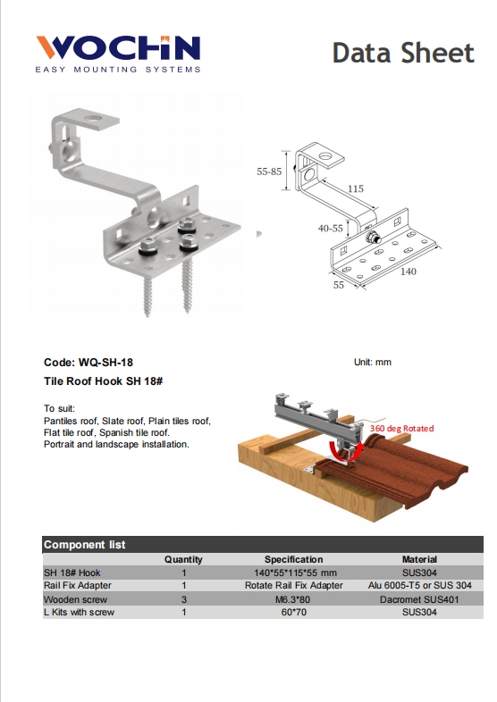 WOCHN Tile Roof Hook 18# Data Sheet