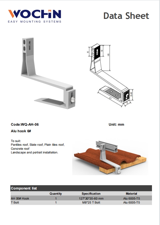 WOCHN Tile Roof Hook 06# Data Sheet